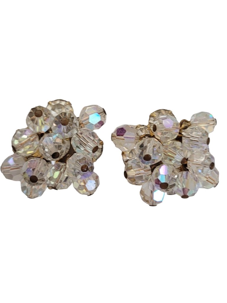 D&E Juliana Gold Tone Clear Ab Beaded Clip-On Earrings K400